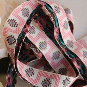 Vintage Jacquard Ribbon Trim,  One Yard 24 Inch Piece .75 Inch Wide